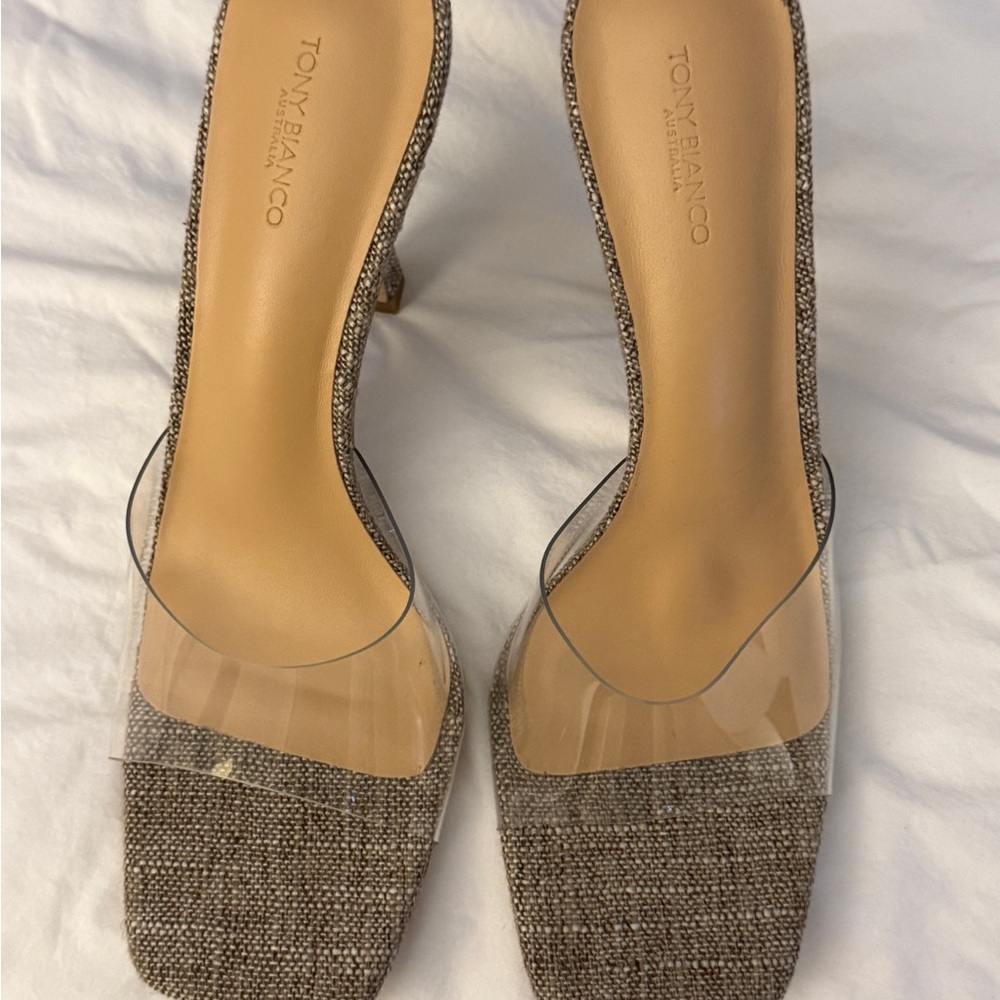Tony Bianco woven heel - beige and white weave